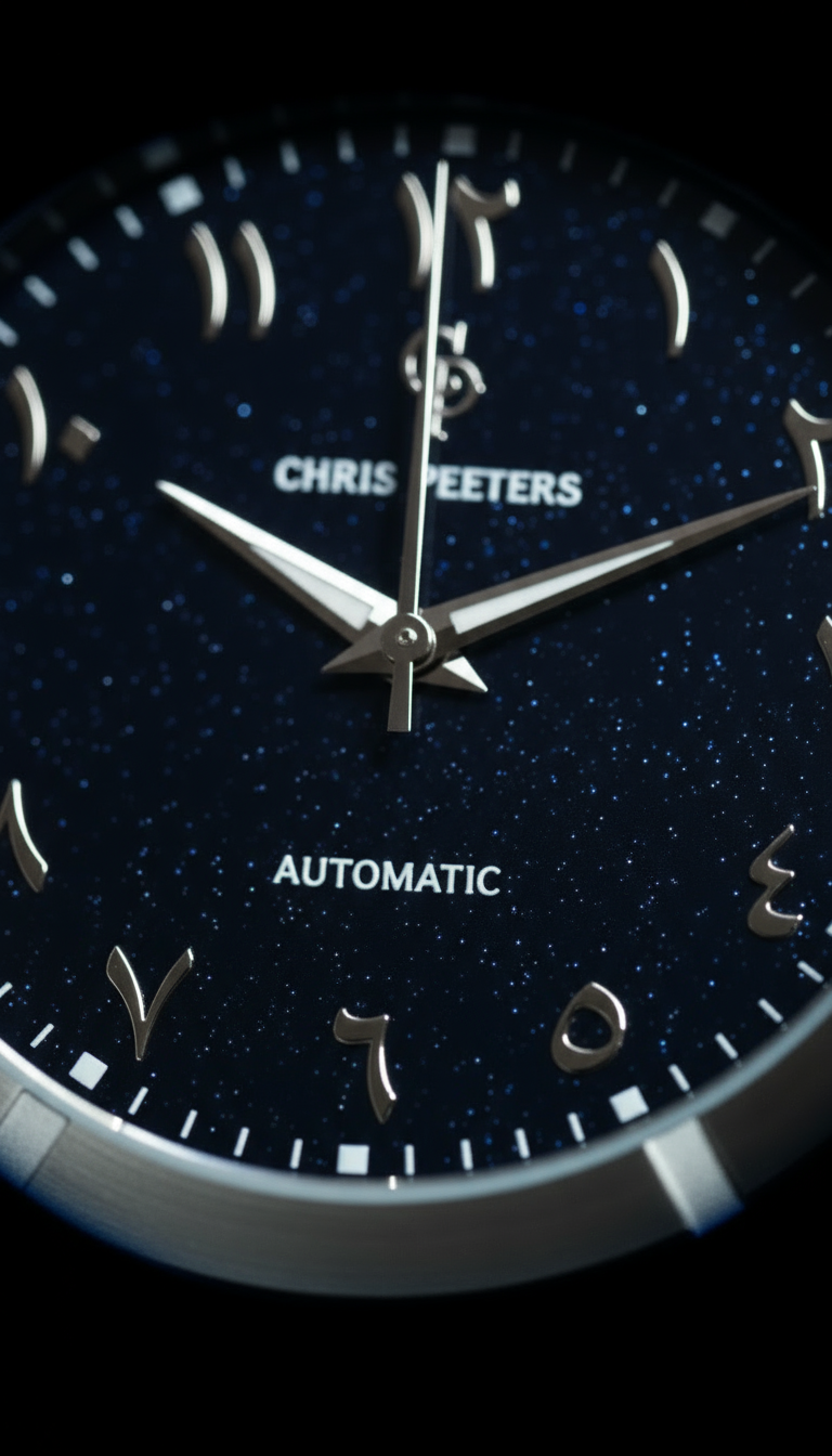 Astra Arabic Blue Watch - Inside View Ultra-Wide Macro